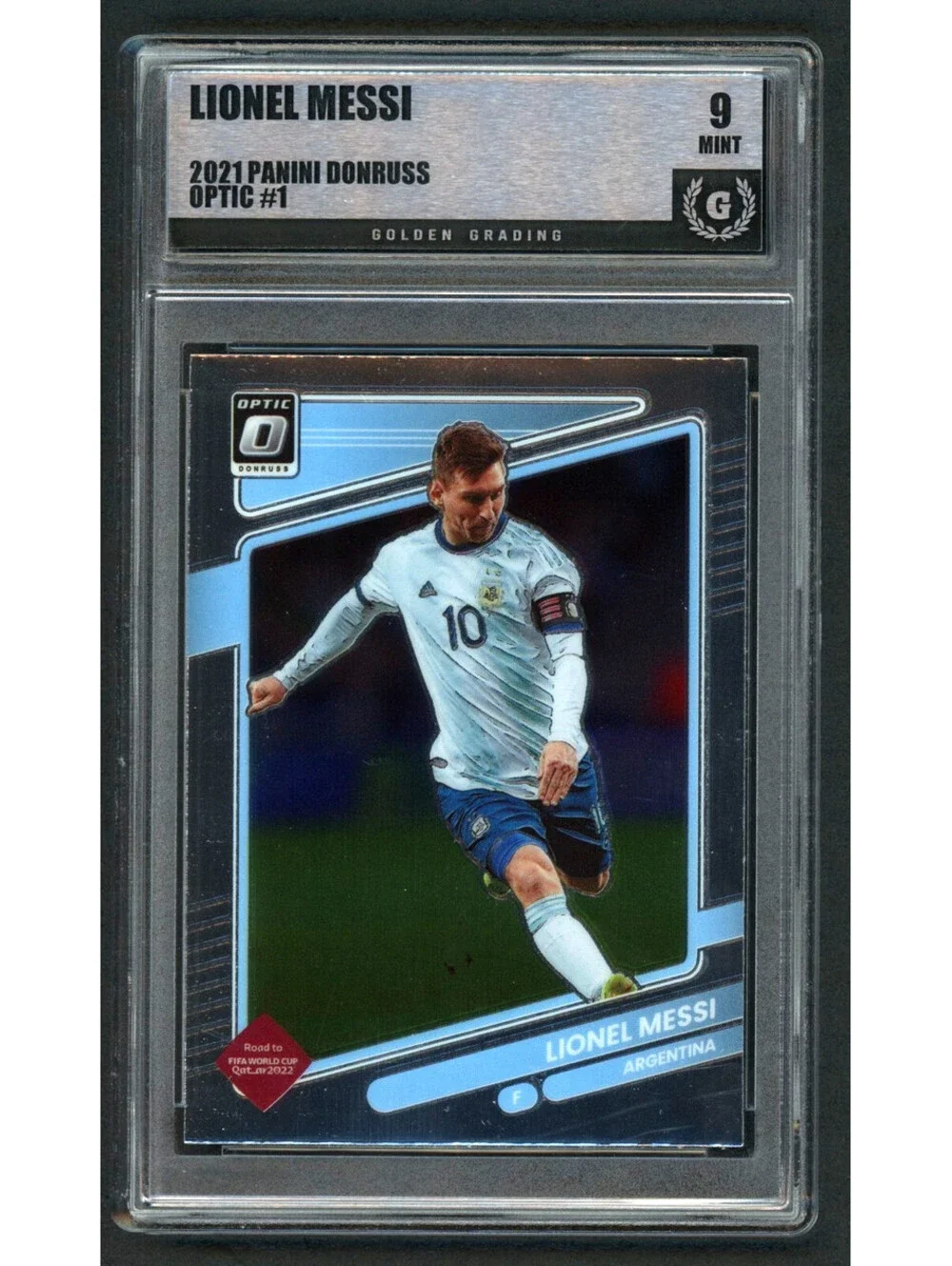 2021-22 Donruss Optic #1 Road To World Cup 2022 Lionel Messi Graded Mint 9